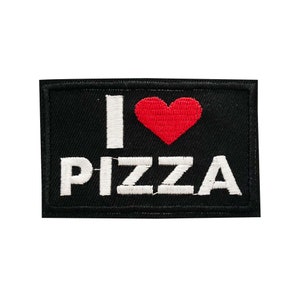 I LOVE PIZZA Text Rectangle Iron On Patch  |  1 Piece