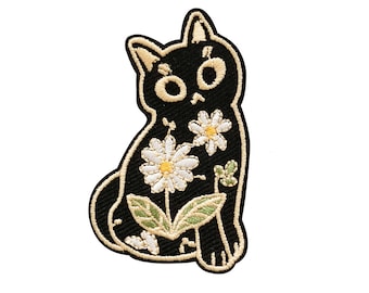 Floral Black Cat Patch    |    1 Piece