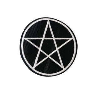 May include: Black and white pentagram patch with a white outline. The patch is circular and has a black background.