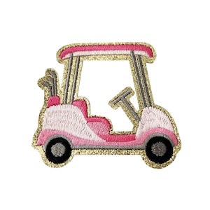 Pink/Gold Golf Cart Iron-On  Patch  |  1 Piece