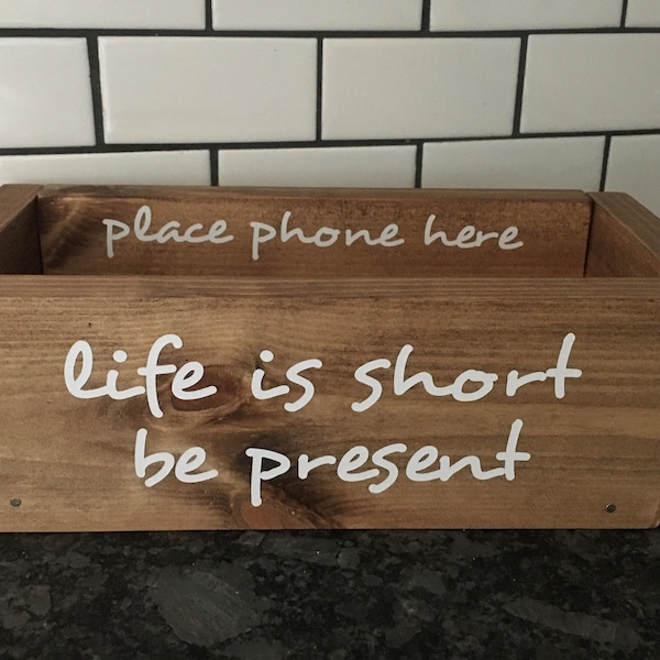 Cell Phone Box Conversation Starter 10.5" x 5" Life is short be present, Friends & Family Time, restaurant decor, dining table decor,