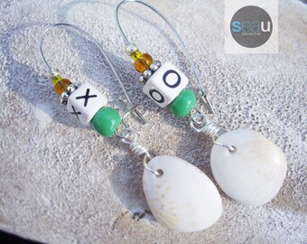 Earring XO - Rollers shells and ceramic - Shades of green, cream and orange  - Bouxo01