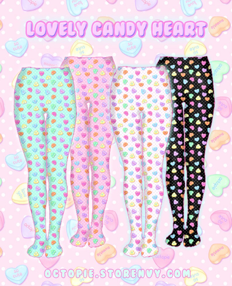 White Lovely Candy Heart Tights or Leggings Etsy