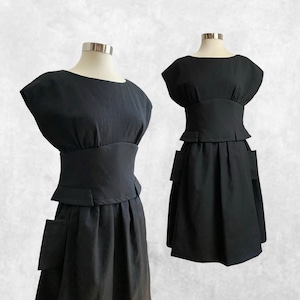 1980s GALANOS Architectural Raw Silk Linen Summer Dress 80s LBD S