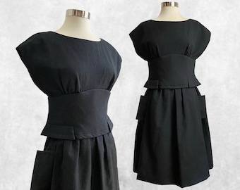 1980s GALANOS Architektur Rohseide Sommerkleid Leinenkleid 80s LBD S