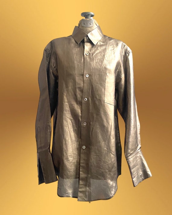 1989 COMME des GARCONS Metallic Gold Oversized Shirt … - Gem