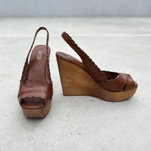 ヴィンテージ ALAIA スカラップレザーウッドウェッジスリングバック プラットフォーム サイズ 37.5 US 7
