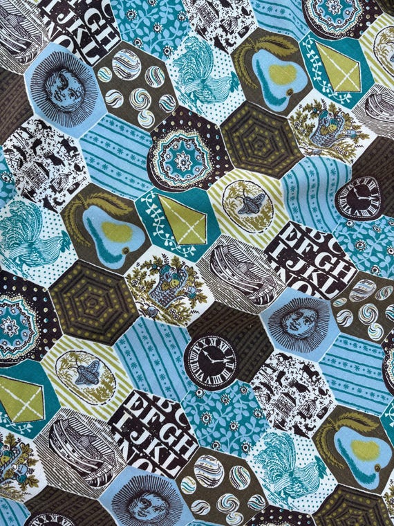 Vintage 1950s Folklore Patchwork Print Cotton Ful… - image 9