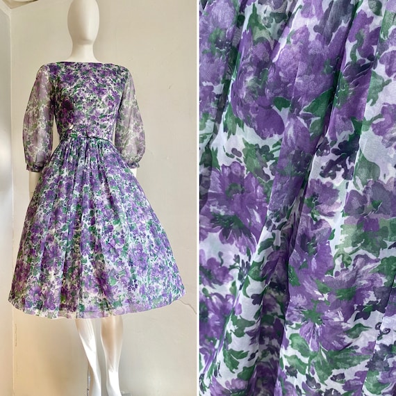 Vintage 1950s Painterly Floral Full Skirt Layered