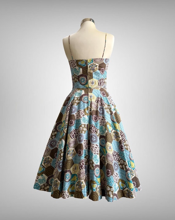 Vintage 1950s Folklore Patchwork Print Cotton Ful… - image 3