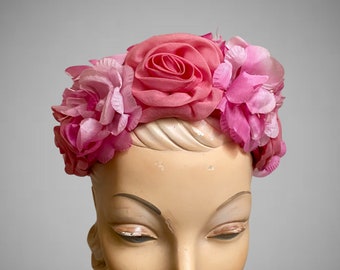 Beautiful Vintage 1950s Valerie Modes Pink Rose Garden Hat