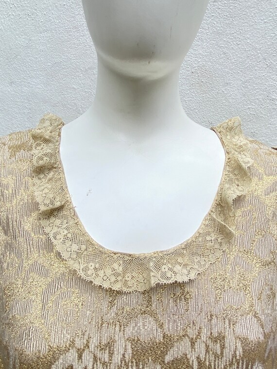 Vintage 1960s Gold Lurex Lame and Lace Cocktail D… - image 3