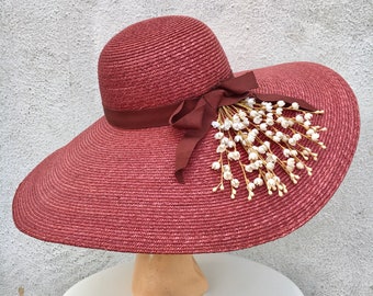 1980s ROCHELLE Straw Wide Brimmed Hat