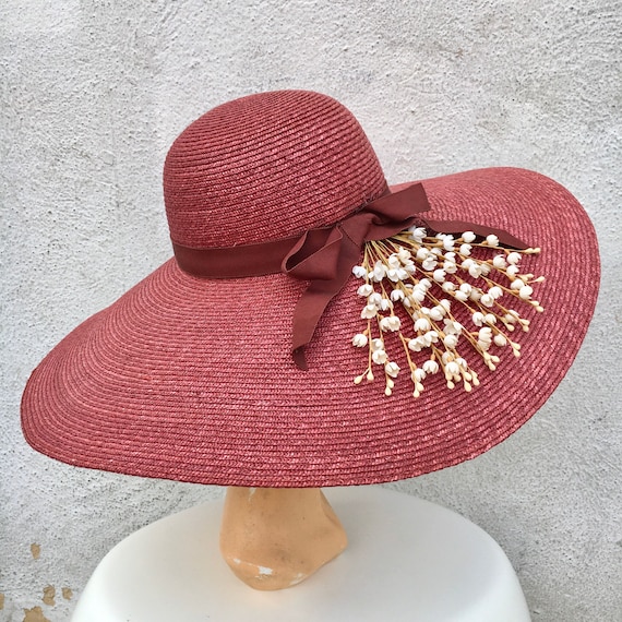 1980s ROCHELLE Straw Wide Brimmed Hat