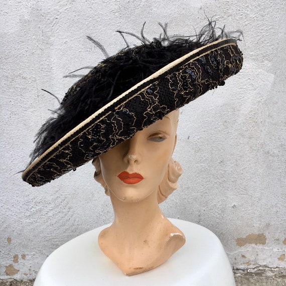 1980s KOKIN Straw & Marabou Feathers Hat