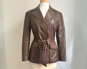 1970s OCEANIA Vintage braune Lederjacke Spanien L