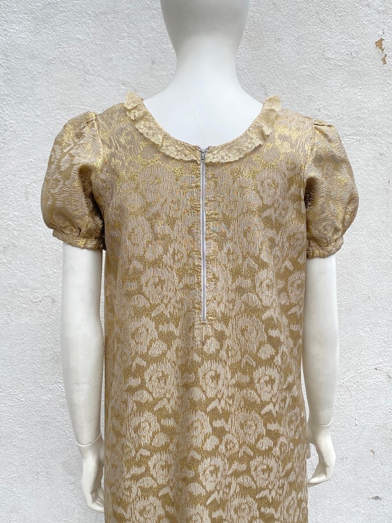 Vintage 1960s Gold Lurex Lame and Lace Cocktail D… - image 5