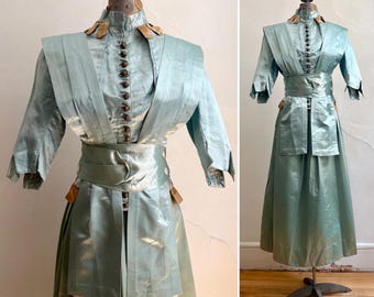 Antique Edwardian 1912 Four-Piece Womens Silk Walking Suit Sz S