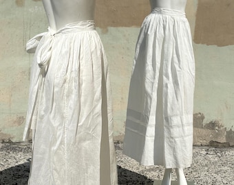 Antique Edwardian Ivory Cotton Pleated Full Apron Skirt S