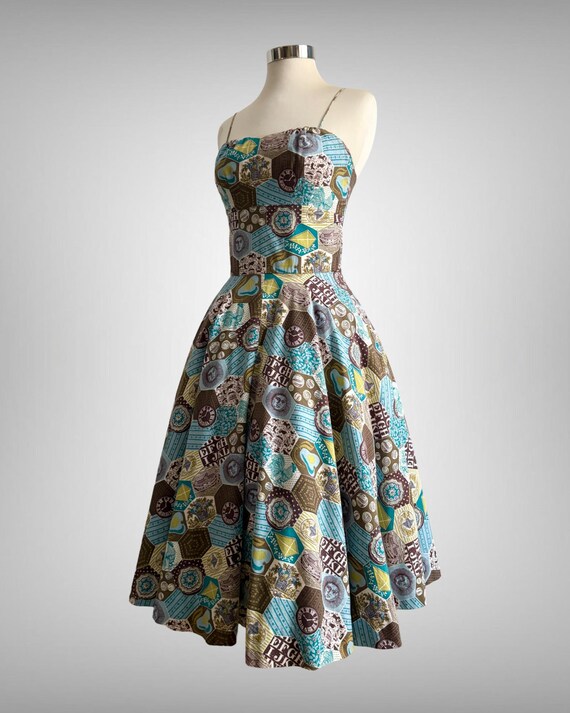 Vintage 1950s Folklore Patchwork Print Cotton Ful… - image 6