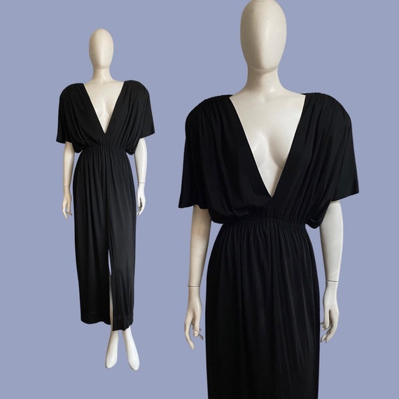 1980s BONWIT TELLER Ink Black Rayon Jersey Disco … - image 1