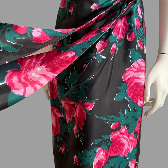 Vintage 1950s 60s Silk Rose Print Cocktail Wiggle… - image 4