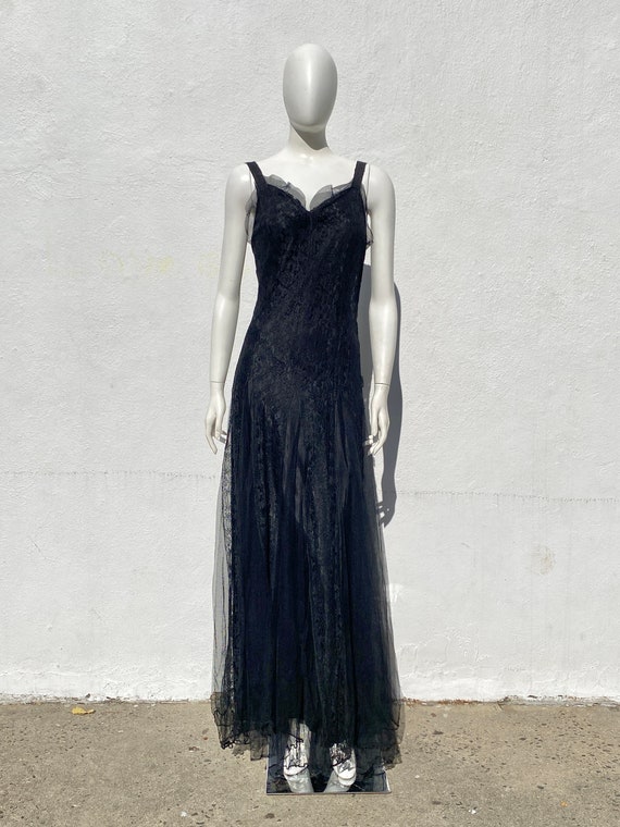 Vintage Black Lace Evening Dress,Black Gala Dress Y1910