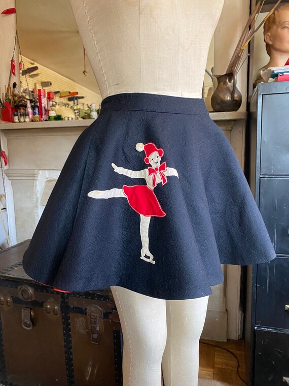 Vintage 1940s Rare Skater Appliqué Miniskirt Skate
