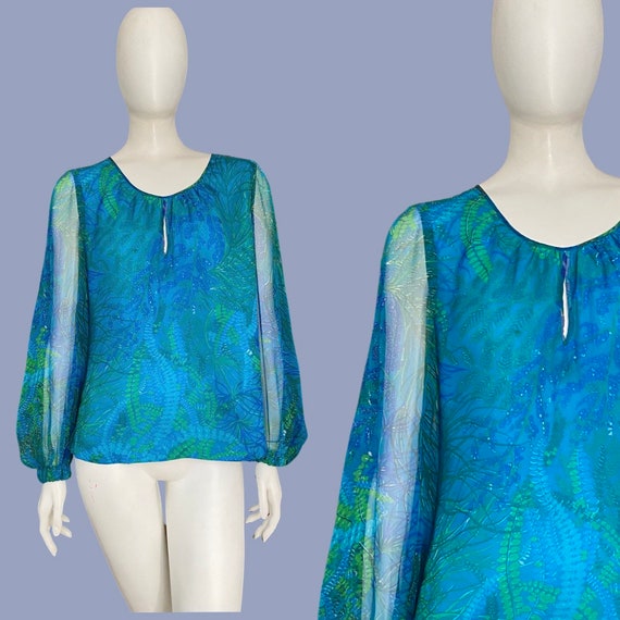 Vintage 1960s Gorgeous Chiffon Sheer Aquatic Blue… - image 1