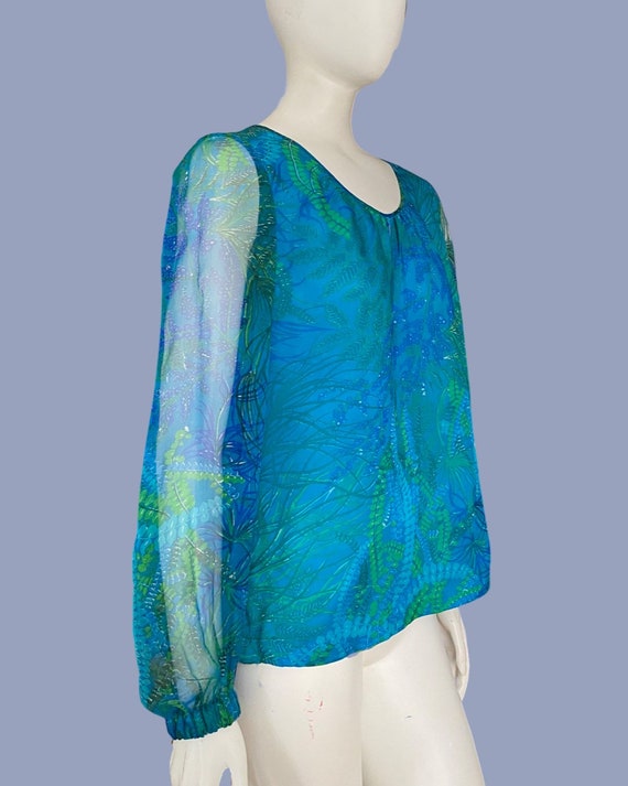 Vintage 1960s Gorgeous Chiffon Sheer Aquatic Blue… - image 2