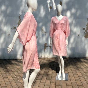 Vintage 1980s Pink Silk Jacquard CRISCIONE Kimono Sleeves Dress S