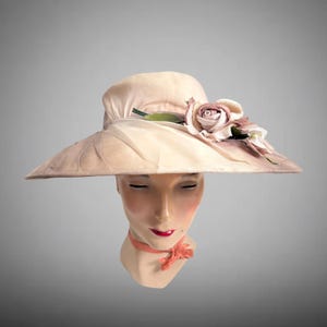 Vintage 1940s Halo Hat Ombre Tea Stained Wide Front Brim  display picture 3