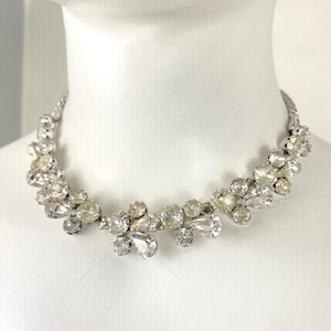 Vintage Signed WEISS Clear Crystal Rhinestone Silver Metal Choker Necklace