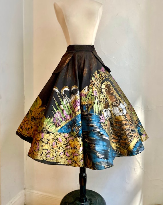 1950s Hand Painted Lupe Juan Mexican Circle Skirt