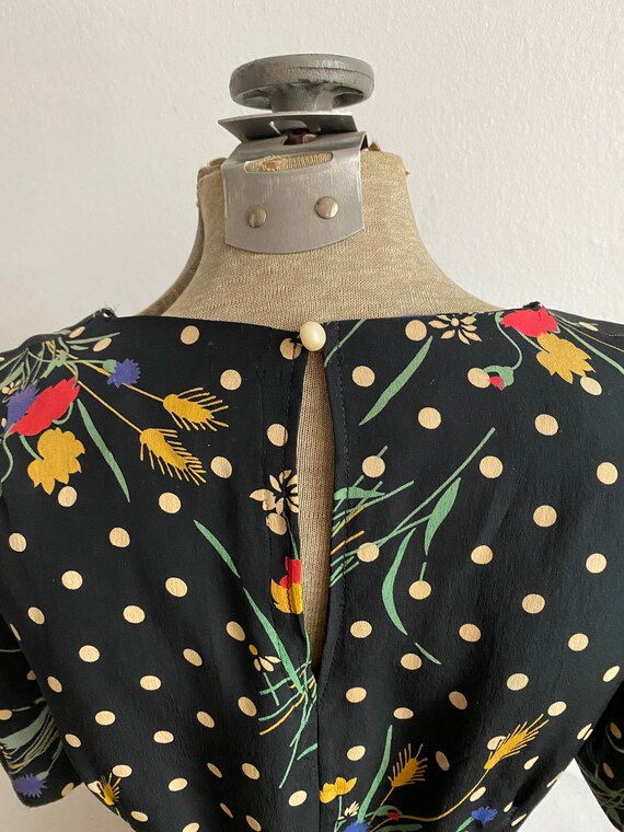 Vintage 1940s Rayon Floral Polka Dot Charming Dre… - image 7