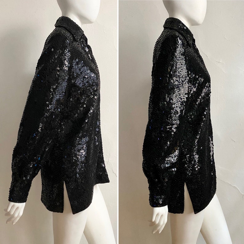 1960s VALENTINA Black Sequined Tunic Mod Blouse M