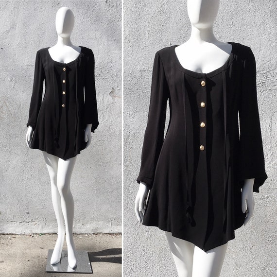 Claude Montana, 1980s CLAUDE MONTANA Black Jersey Mini Tunic M/L