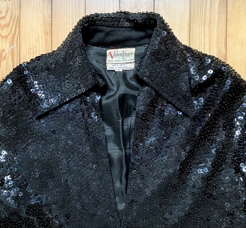 1960s VALENTINA Black Sequined Tunic Mod Blouse M