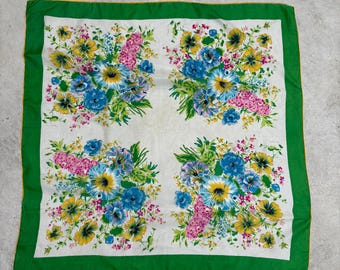 Vintage 1950s Joyful Colorful Floral Rayon Silk Blend Scarf Oversized Square 50s Scarf