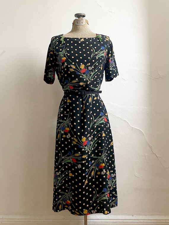 Vintage 1940s Rayon Floral Polka Dot Charming Dre… - image 2