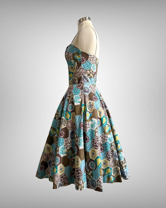 Vintage 1950s Folklore Patchwork Print Cotton Ful… - image 5