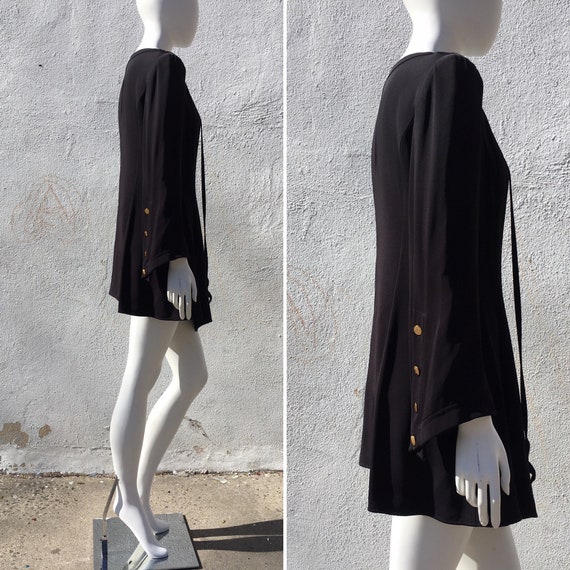 1980s CLAUDE MONTANA Black Jersey Mini Tunic M/L - image 4