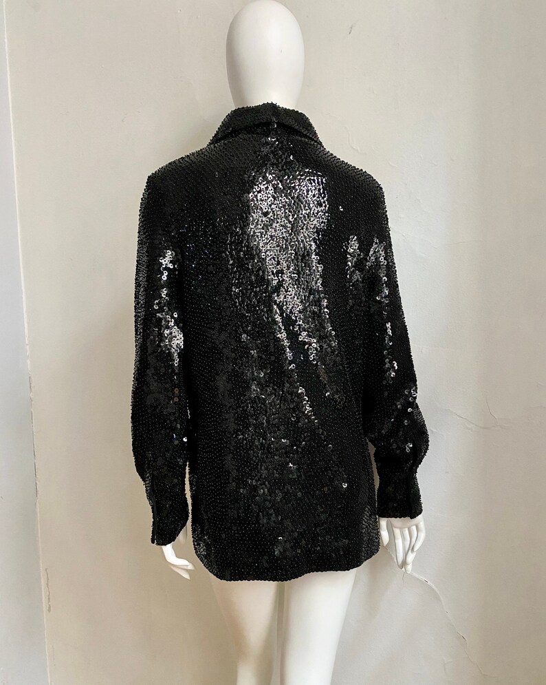 1960s VALENTINA Black Sequined Tunic Mod Blouse M