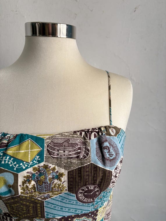 Vintage 1950s Folklore Patchwork Print Cotton Ful… - image 7