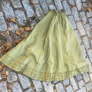 Antique VICTORIAN Poison Apple Striped Silk Ruffled Skirt XS