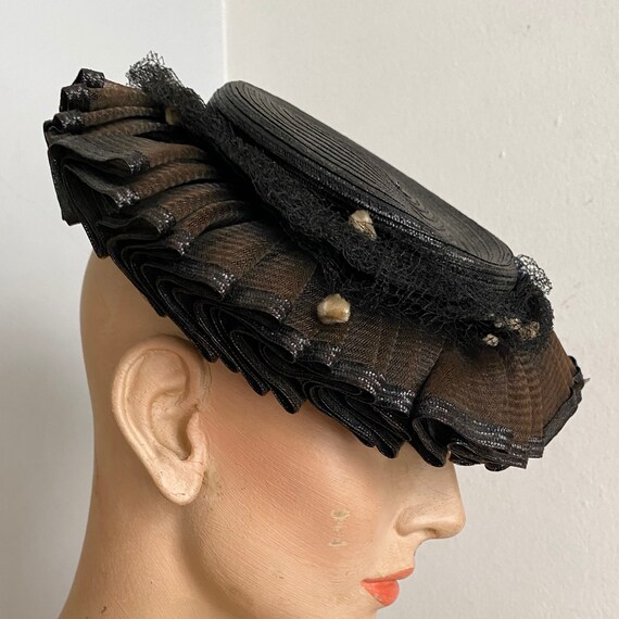 Antique Vintage Victorian Black Pleated Straw & N… - image 7