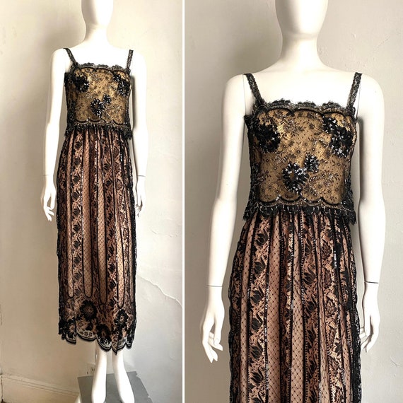 Vintage 1980s HOLLY HARP Embellished Black Lace Mi