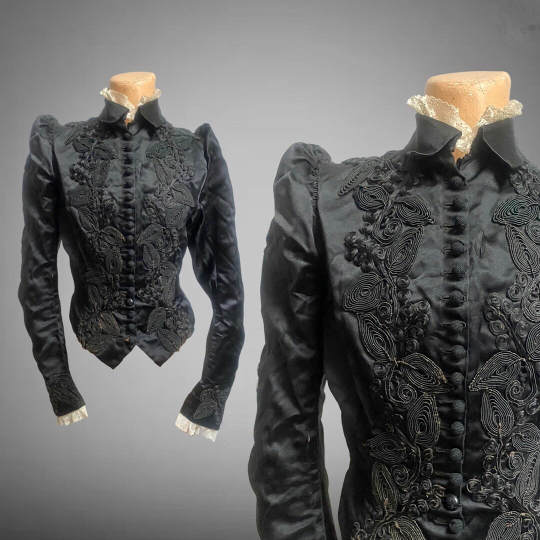 Exceptional Victorian Black Silk & Handmade Lace Top