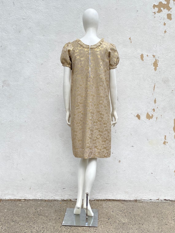 Vintage 1960s Gold Lurex Lame and Lace Cocktail D… - image 4