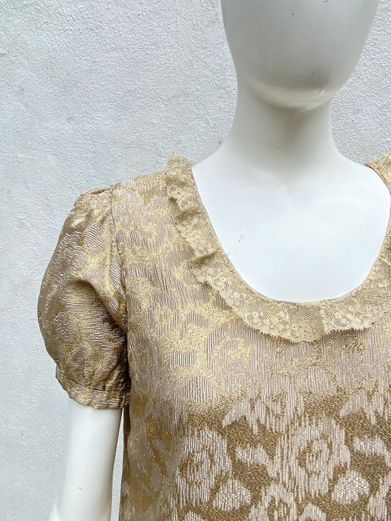 Vintage 1960s Gold Lurex Lame and Lace Cocktail D… - image 8